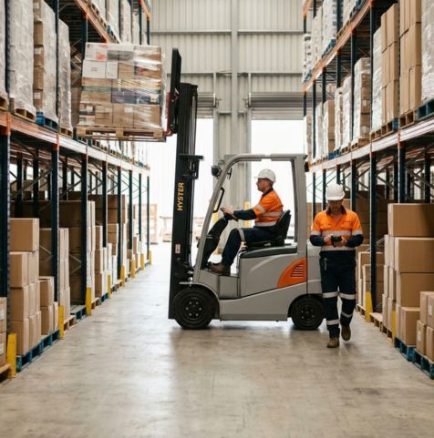 Homepage - Distribution centre racking aisle with a forklift-1